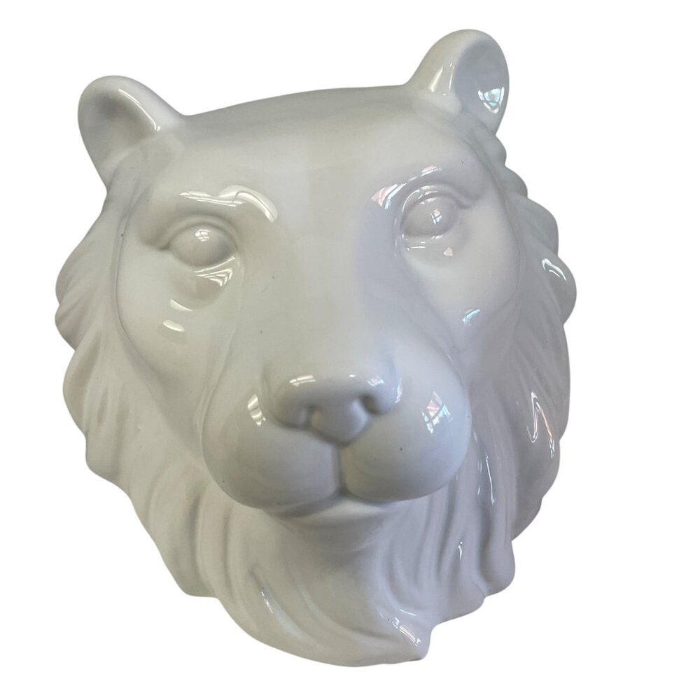 White‎ Ceramic Lion Head Planter Decorative Accent